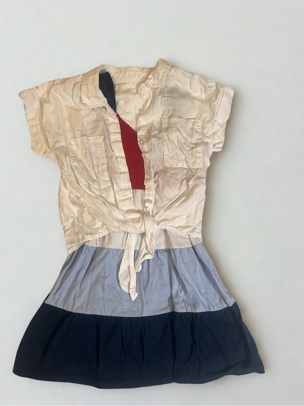 wonder nation Red, White, and Blue dress with White button up shirt